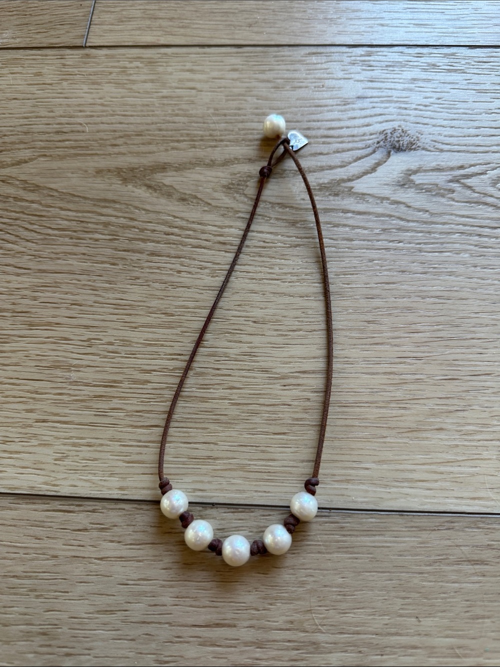 Pearl Bead Brown Cord Necklace - Brand
